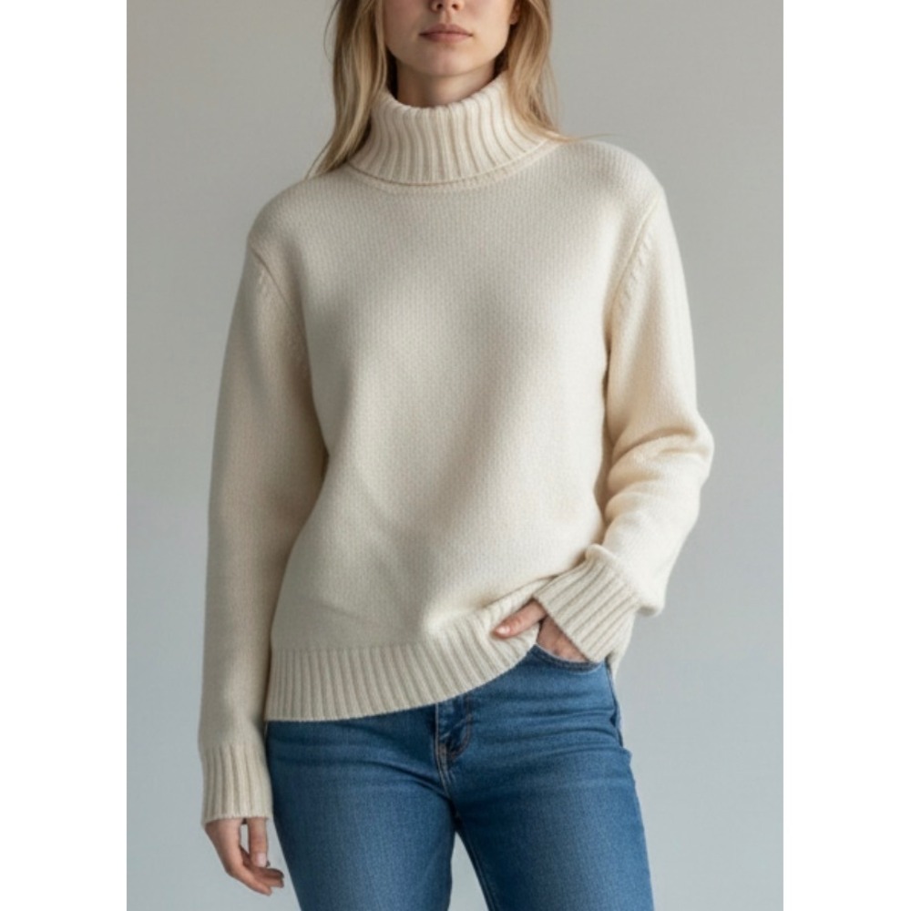 Polo Ralph Lauren Cream Wool Cashmere Turtleneck Sweater Large Italian Yarn